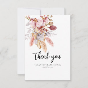 Tarjeta De Agradecimiento Pampas Grass Watercolor Floral Baby Shower