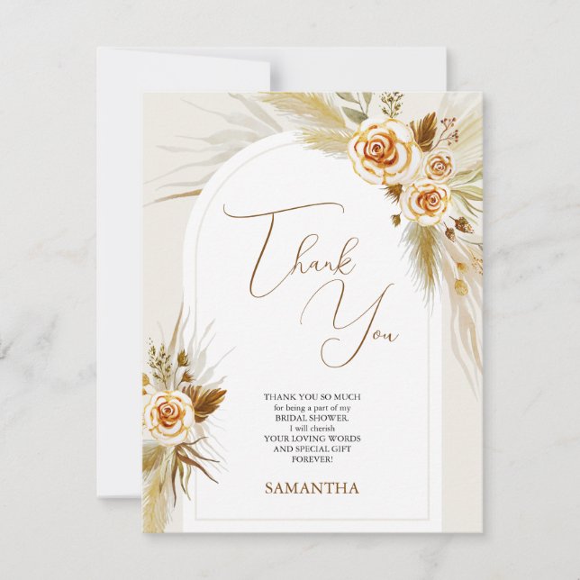 Tarjeta De Agradecimiento Pampas hierba acuarela boho  (Anverso)