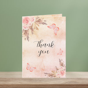 Tarjeta De Agradecimiento Pampas rosa oro florals boho