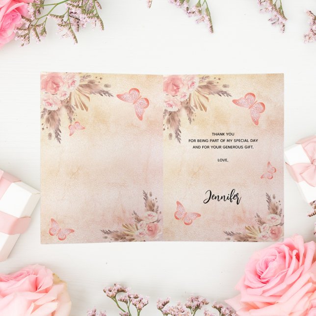 Tarjeta De Agradecimiento Pampas rosa oro florals boho (Subido por el creador)
