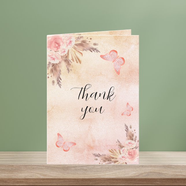 Tarjeta De Agradecimiento Pampas rosa oro florals boho (Subido por el creador)