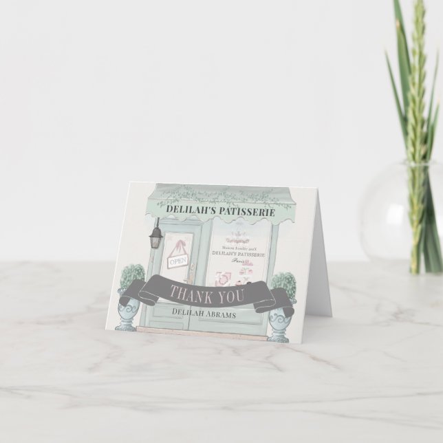 Tarjeta De Agradecimiento Panadería francesa Paris Green Bat Mitzvah (Anverso)