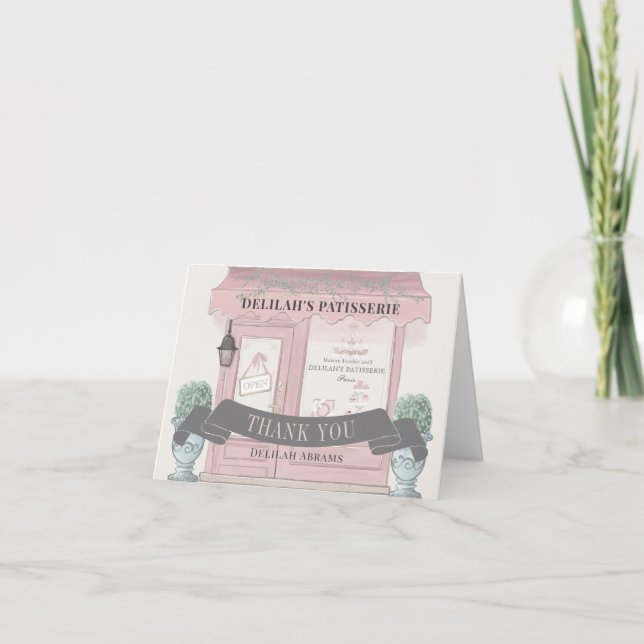 Tarjeta De Agradecimiento Panadería francesa Paris Pink Bat Mitzvah (Anverso)