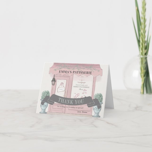 Tarjeta De Agradecimiento Panadería francesa pastelería Paris Pink Birday (Anverso)