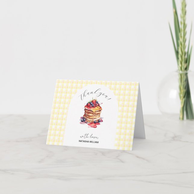 Tarjeta De Agradecimiento Pancakes and Pacificadores Gingham Plaid Baby Show (Anverso)