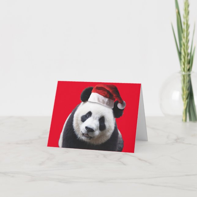 Tarjeta De Agradecimiento Panda Bear usando un Gorra de Santa Claus para Nav (Anverso)