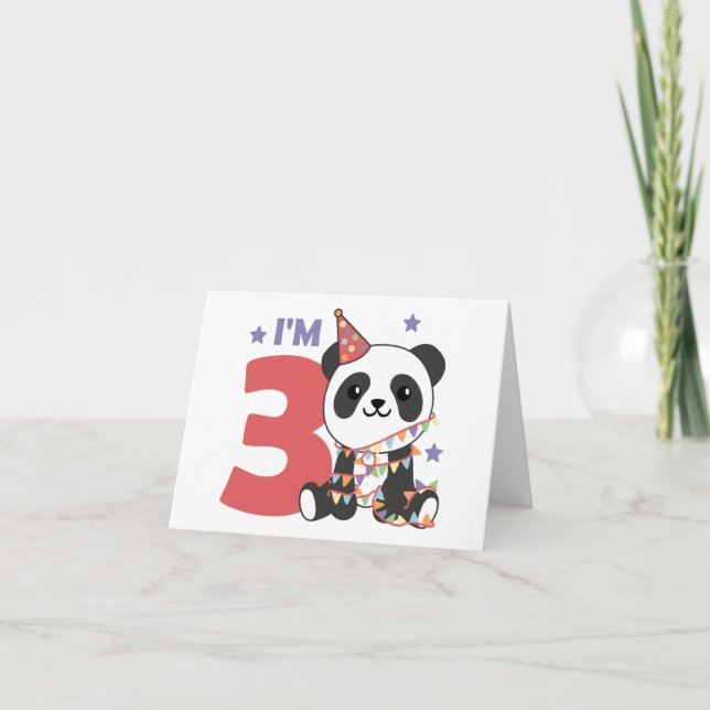 Tarjeta De Agradecimiento Panda De Tercer Cumpleaños Para Niños 3 Años Graci (Anverso)
