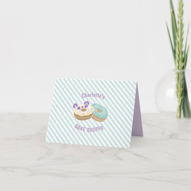 Tarjeta De Agradecimiento Panda Donut Bakery Morado y Verde (Anverso)