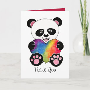 Tarjeta De Agradecimiento Panda linda de la acuarela con el corazón del arco