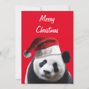 Tarjeta De Agradecimiento Panda oso viste a un Gorra de Papá Noel para Navid