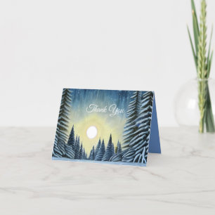 Tarjeta De Agradecimiento Panorama De Nieve Evergreen Bajo Las Estrellas Noc