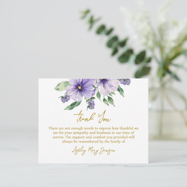Tarjeta De Agradecimiento Pansy Funeral Thank You Card Bereavement (Anverso de pie)