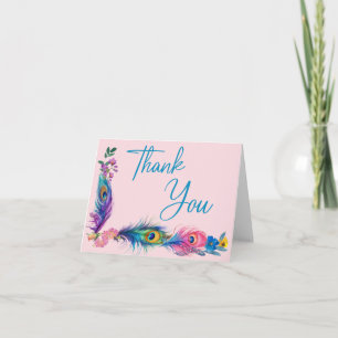 Tarjeta De Agradecimiento Pañuelas de pavo real y flores Rosa Quinceañera Ru