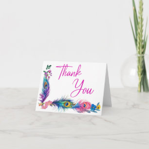 Tarjeta De Agradecimiento Pañuelos de pavo real y flores Quinceañera Blanco