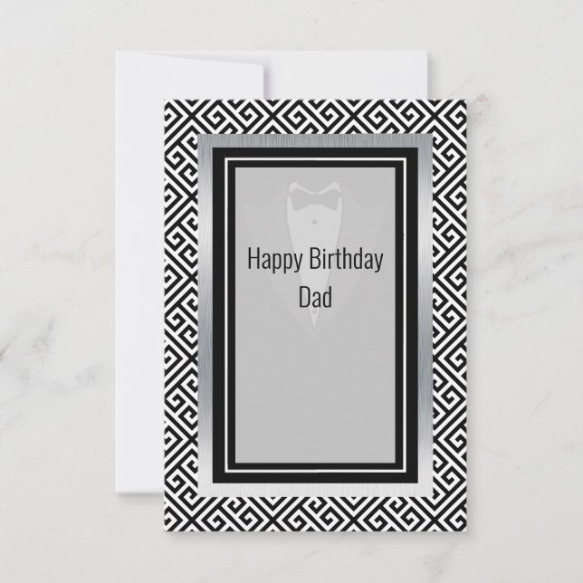 Tarjeta De Agradecimiento Papá, negro y blanco, feliz día de cumpleaños (Anverso)