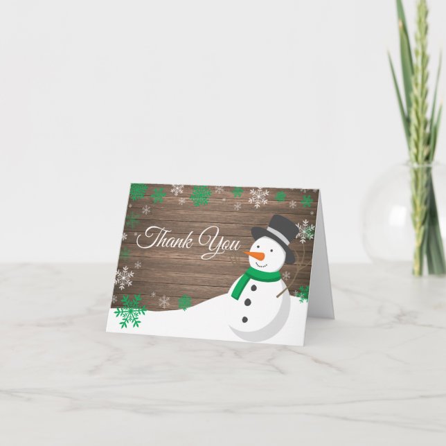 Tarjeta De Agradecimiento Papá Noel verde de Navidad de invierno rústico (Anverso)