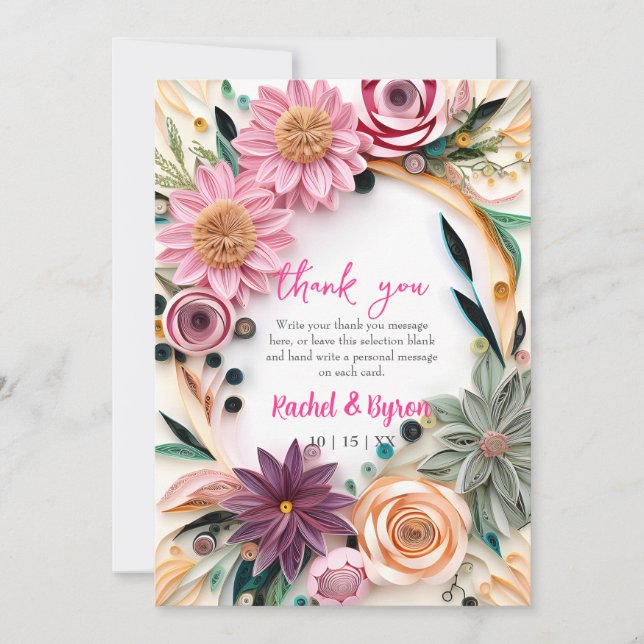 Tarjeta De Agradecimiento Papel abstracto aplastando la vegetación Boda flor (Anverso)