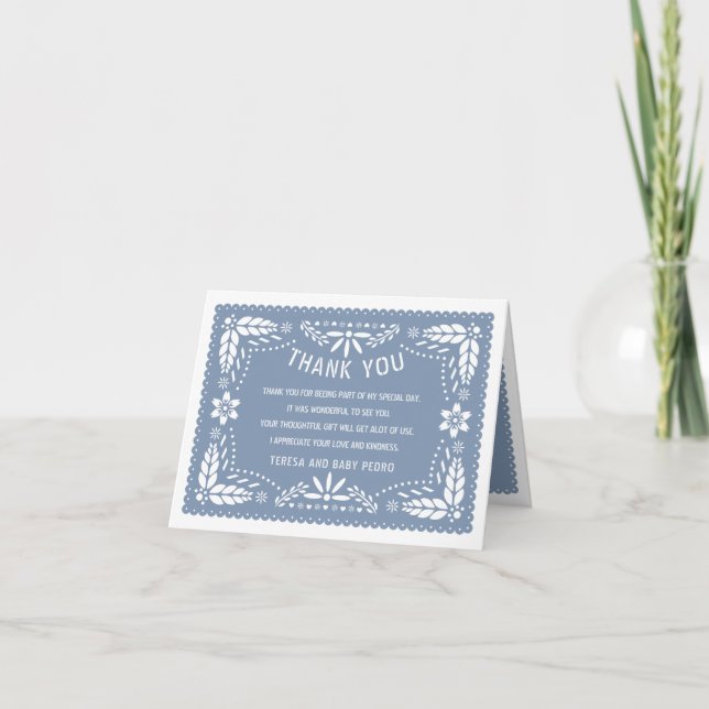 Tarjeta De Agradecimiento Papel azul turbio picado estilo mexicano Baby Show (Anverso)