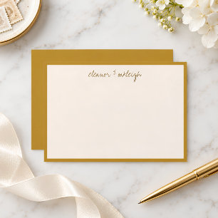 Tarjeta De Agradecimiento Papel de carta con borde de oro mostaza y letra ma
