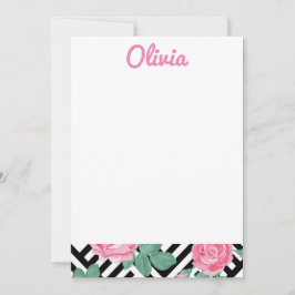 Tarjeta De Agradecimiento Papel de carta floral negro y rosa