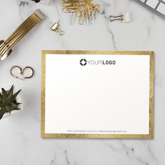 Tarjeta De Agradecimiento Papel de carta personalizado con borde de oro simp (Modern simple gold border personalized Stationery logo Card)