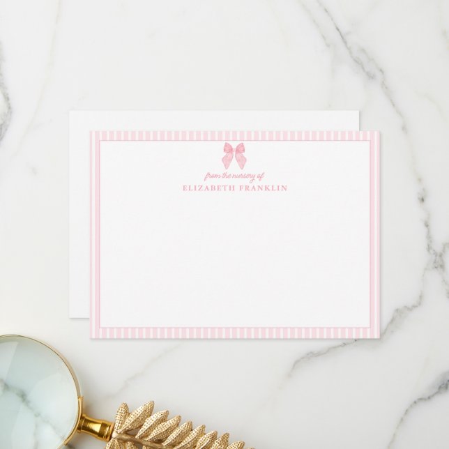 Tarjeta De Agradecimiento Papel de carta personalizado para niña con lazo de (Anverso/Reverso In Situ)