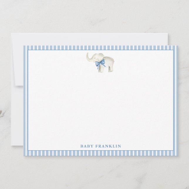 Tarjeta De Agradecimiento Papel de carta personalizado para niño Elefante Ba (Anverso)