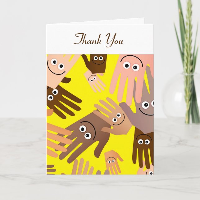 Tarjeta De Agradecimiento Papel de escritorio manos felices, gracias (Anverso)
