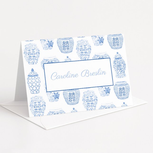 Tarjeta De Agradecimiento Papel de regalo personalizado con el nombre Ginger (Hand painted in watercolor ginger jar thank you card or personal stationery)