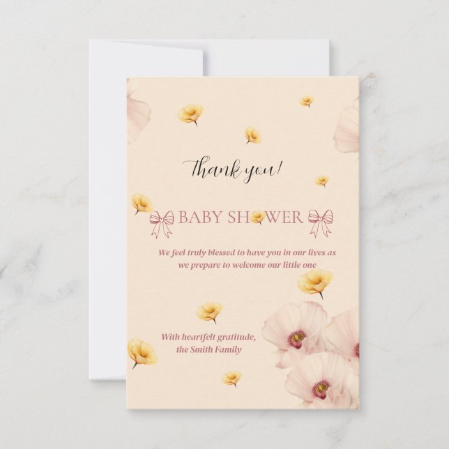 Tarjeta De Agradecimiento Papel de Servilletas con Tema Floral (Anverso)
