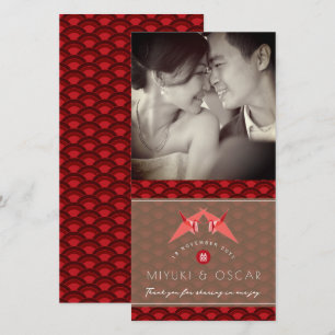 Tarjeta De Agradecimiento Papel original grúa vieiras foto Boda asiática