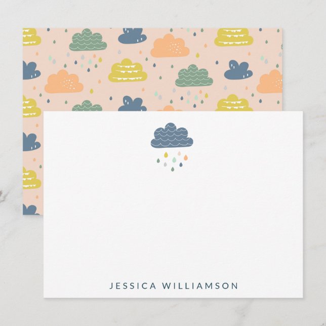 Tarjeta De Agradecimiento Papel Personalizado Nube Lluvia Niños (Anverso / Reverso)