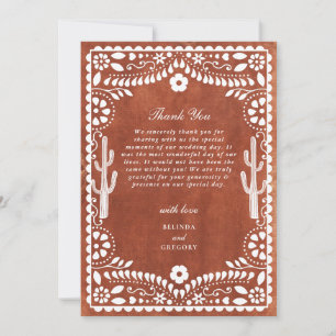 Tarjeta De Agradecimiento Papel Picado Boda Mexicana Terracota Marrón Boda