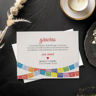 Tarjeta De Agradecimiento Papel Picado Elegante Colorido Boda Bodas Española