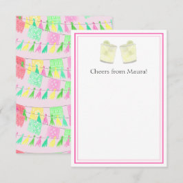 Tarjeta De Agradecimiento Papel Picado Personalizado con Borlas Rosa Verde F