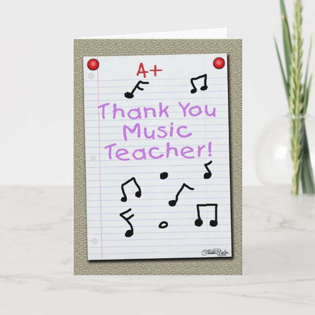 Tarjeta De Agradecimiento Papel portátil Gracias Maestro de Música (Anverso)