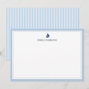 Tarjeta De Agradecimiento Papelaria Náutica Logo de Velero Azul Personalizad