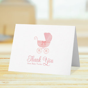 Tarjeta De Agradecimiento Papelera para Baby Shower de Niña en Carruaje Rosa
