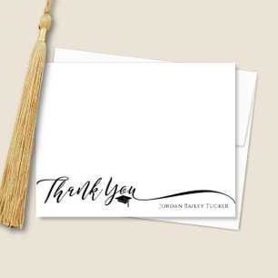 Tarjeta De Agradecimiento Papelería elegante de graduación en negro y blanco