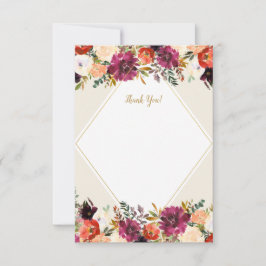 Tarjeta De Agradecimiento Papelería Romántica Floral Burgundy + Melocotón
