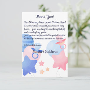 Tarjeta De Agradecimiento Paquete de Alegría Fiesta de Bebé Rosa y Azul