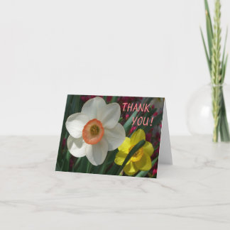 Tarjeta De Agradecimiento Par de flores de primavera rosadas y amarillas de