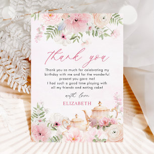 Tarjeta De Agradecimiento Par-tea Floral Tea Chica Fiesta de Cumpleaños