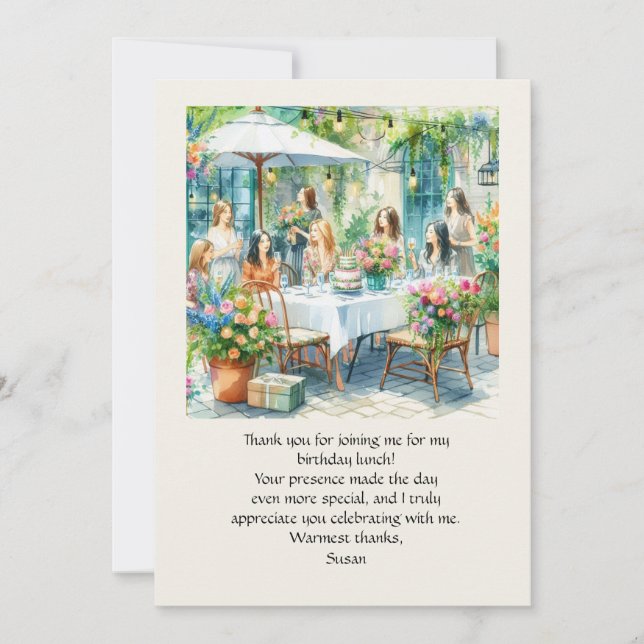Tarjeta de agradecimiento para almuerzo de cumplea (Anverso)