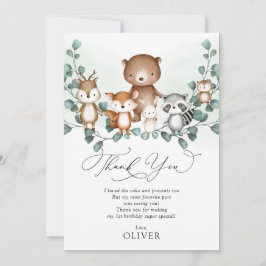 Tarjeta de agradecimiento para animales de bosque