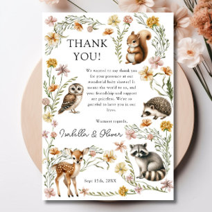 Tarjeta de agradecimiento para animales de bosque