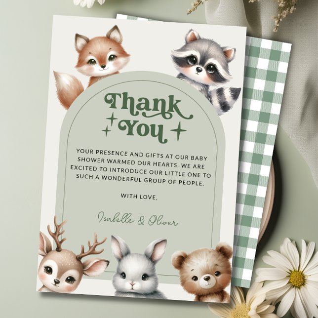 Tarjeta de agradecimiento para animales de bosque  (Woodland Forest Animals Baby Shower Thank You Card)