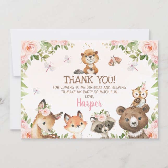 Tarjeta de agradecimiento para animales de bosque  (Anverso)