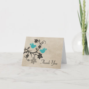 Tarjeta de agradecimiento para Aqua Floral Lovebir