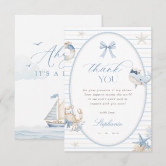 Tarjeta de agradecimiento para baby shower Ahoy It